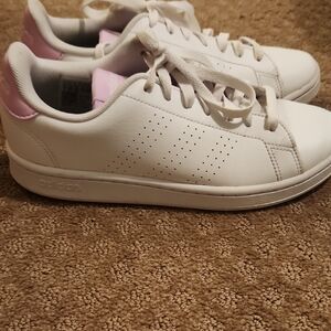 Adidas Women's White Sneakers with Pink Accents